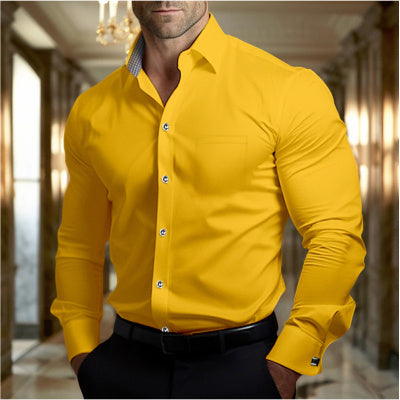 Lapel Men's Slim-fit Long-sleeved Shirt