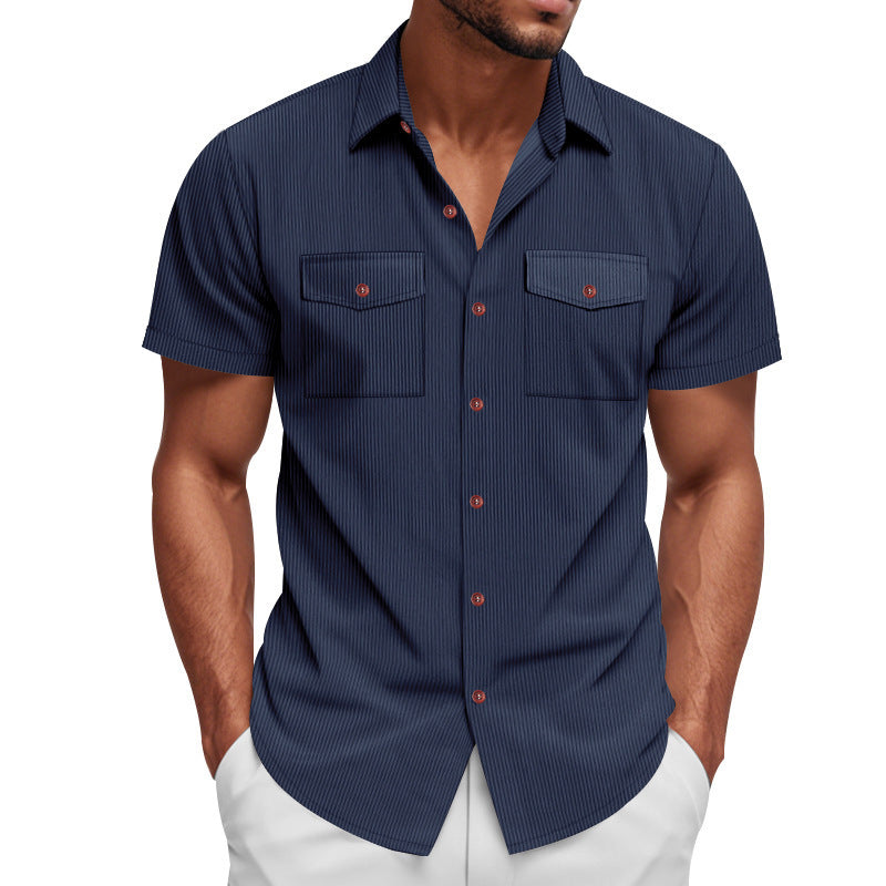 Loose Heavy Lapel Corduroy Workwear Short Sleeve Shirt