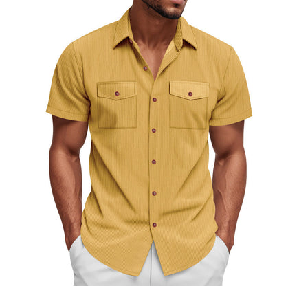 Loose Heavy Lapel Corduroy Workwear Short Sleeve Shirt