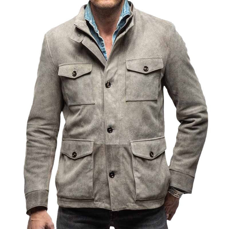 Multi-pocket Long Sleeve Lapel Casual Men's Coat