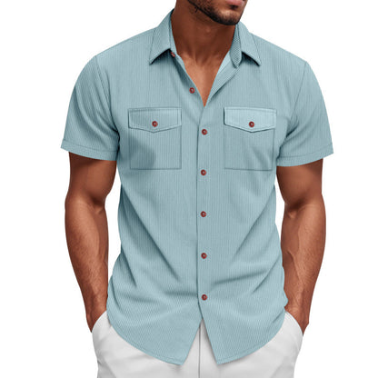 Loose Heavy Lapel Corduroy Workwear Short Sleeve Shirt