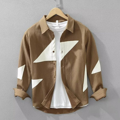 Color Contrast Patchwork Men's Long Sleeve Shirt