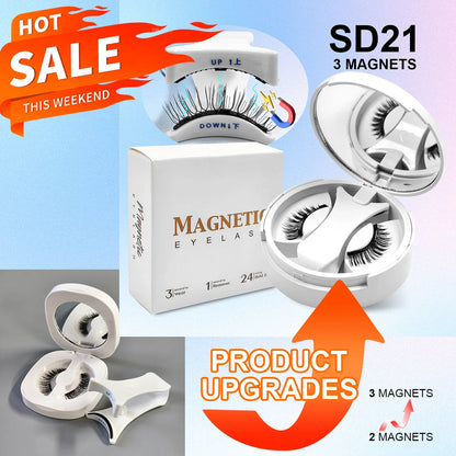 Magnetic Eyelashes Set 1 Pair Reusable No Glue Needed False Eyelashes with Magnetic Tweezers Curly Faux Lashes Makeup Tool